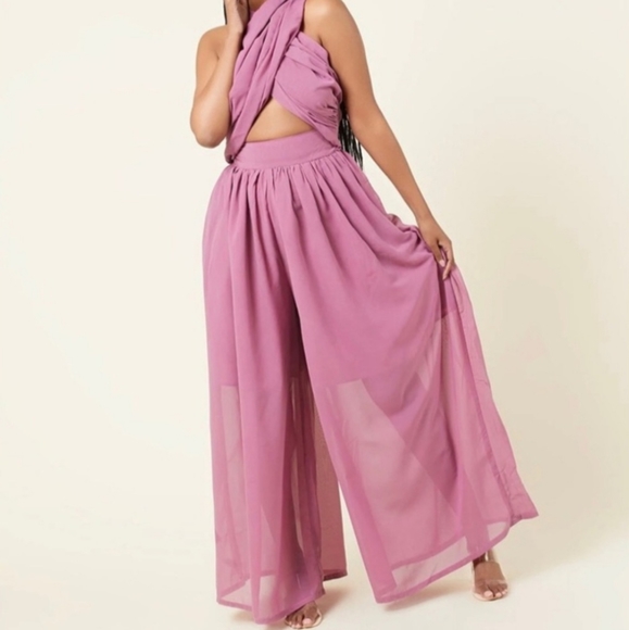GrassFields African Designer Customized JumpSuit In Lilac With CrissCross Halter - Picture 3 of 5